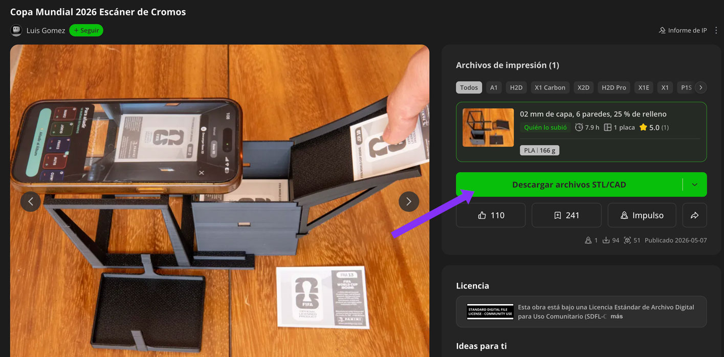 Ficha de un modelo 3D disponible para descargar en MakerWorld